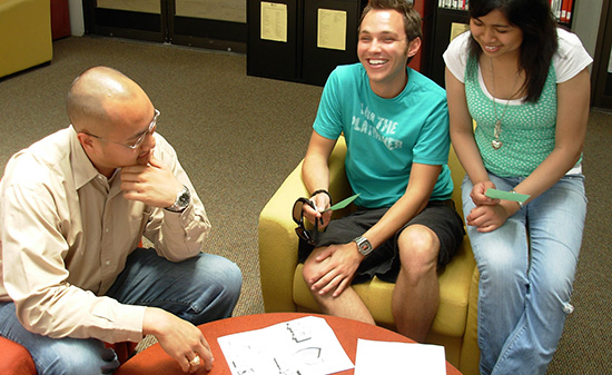 3 students talking