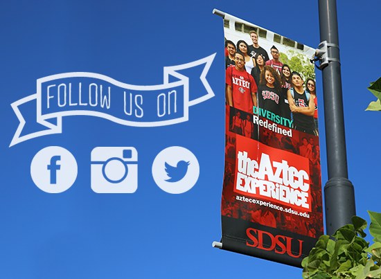 Banner: Aztec Experience. Follow us on Facebook, Twitter, Instagram!