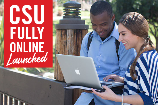 CSU fully online launched - 2 students looking at laptop