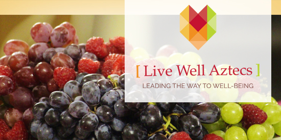 Live well aztecs logo with some grapes