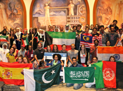 large group of international students at peace village