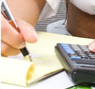 Student with pencil and calculator