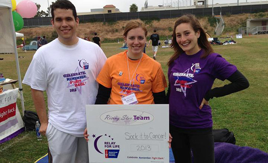 Volunteer Students holding Relay for Life sign