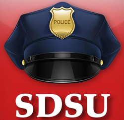 police hat above SDSU