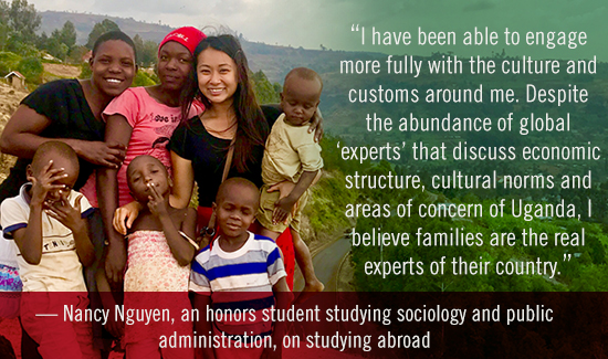 student quote nancy nguyen an honors student studying sociology and public administration who is studying abroad in Kampala, Uganda